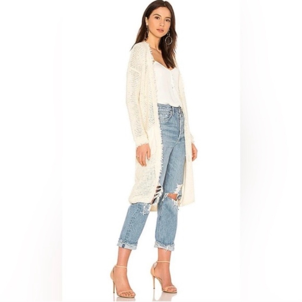 FREE PEOPLE Woodstock Longline Cardigan In Ivory - Picture 2 of 9